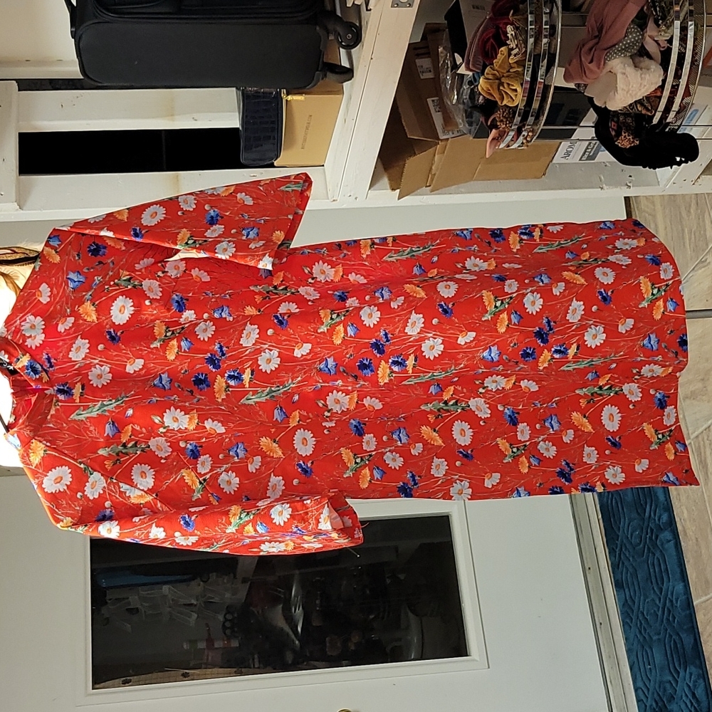 Red Floral Long Tunic Size S
